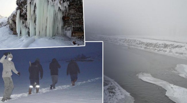 Ağrı'da dere ve göller buz tuttu, 5 metrelik buz sarkıtları oluştu