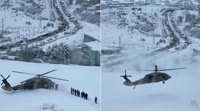 İstanbul'da kar yağışı yolları kapattı, hasta için askeri helikopter devreye girdi