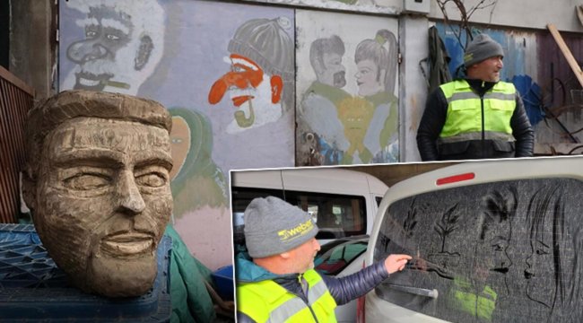 Trabzon'da temizlik görevlisi, tozlu araç camlarını tabloya dönüştürüyor