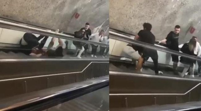 Yer: Üsküdar metrosu! Yürüyen merdivenlerde yuvarlanarak kavga ettiler... Gören şaşkına döndü